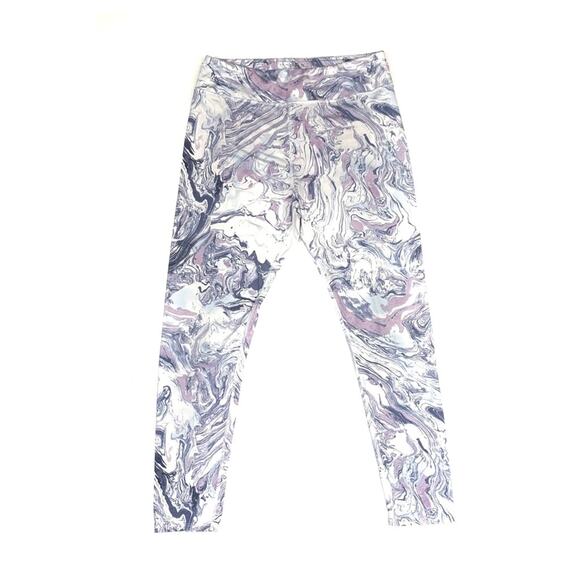 White Marbled Stretch High Waist Leggings - Picture 1 of 8